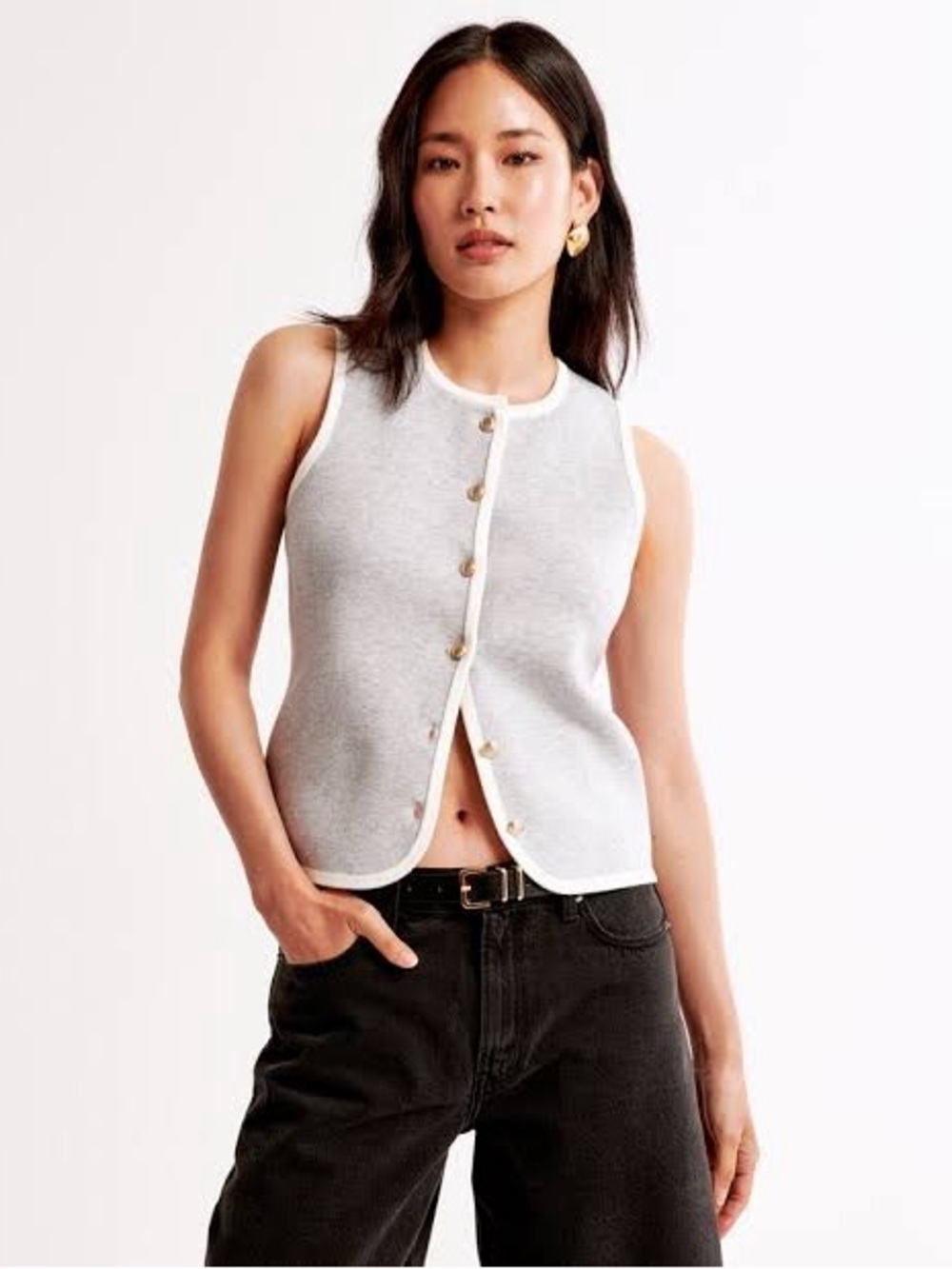 Abercrombie & Fitch Sweater Vest Sleeveless Button-Front Knit Tank Mara